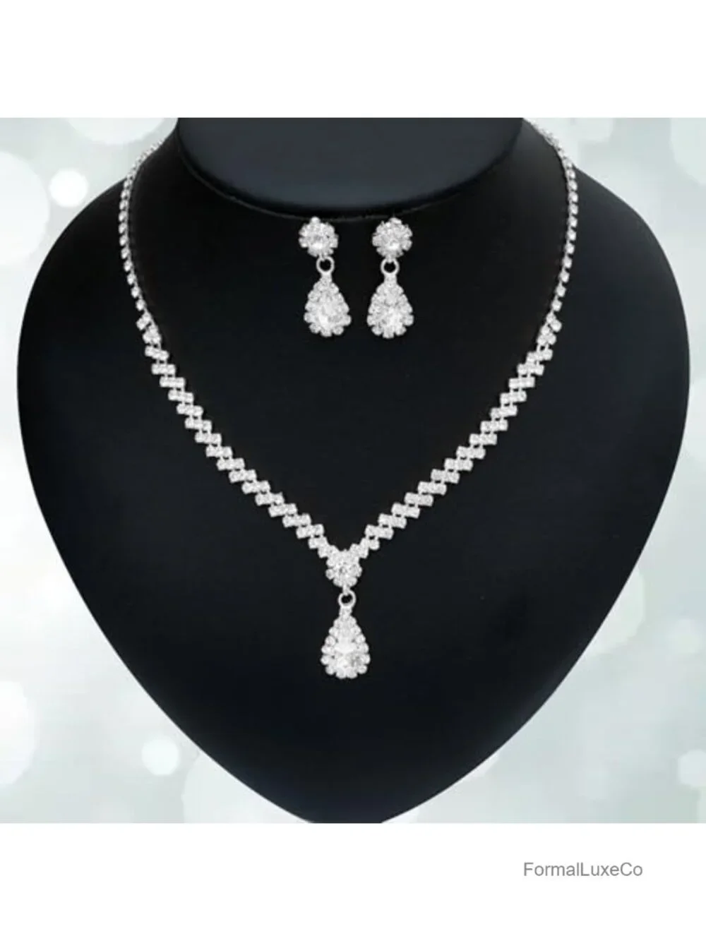 Elegant Crystal Necklace Earrings Bracelet Set Silver Bridal Wedding Jewelry